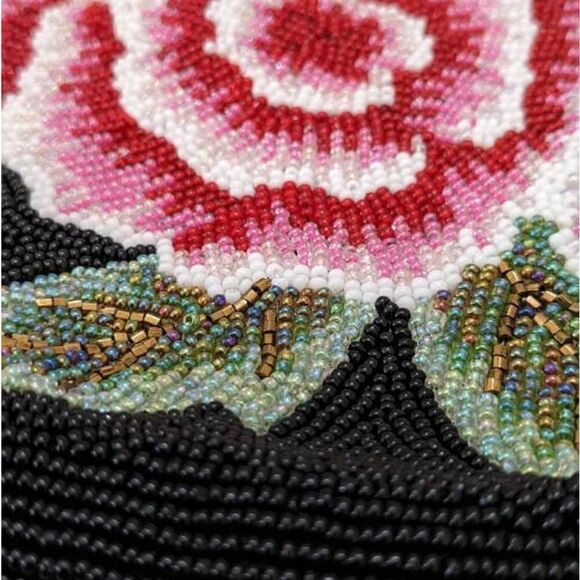 Fully Beaded Floral Evening Handbag Purse Lined Multicolor Roses - Picture 4 of 8